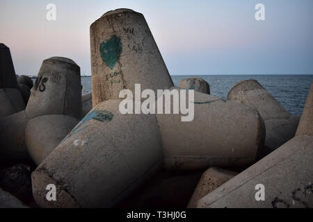 Kasimedu Pier Beach a Chennai Foto Stock