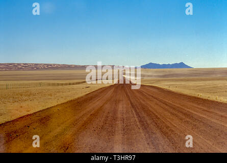 I veicoli fuoristrada sollevare una scia di polvere su di una pista nel Deserto Namibiano. Foto Stock