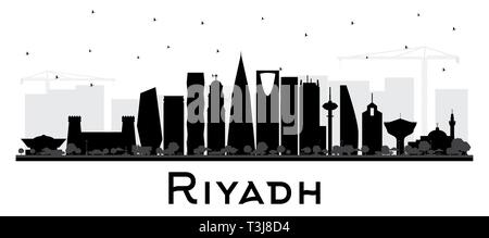 Riyadh Saudi Arabia skyline della città silhouette nera con edifici isolati su bianco. Illustrazione Vettoriale. Illustrazione Vettoriale