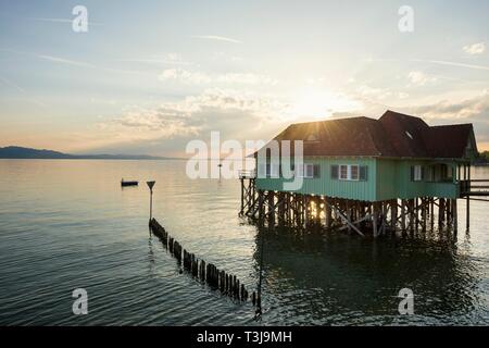 Aeschacher Bad, bathhouse, storico lago di abitazione, Lindau, Lago di Costanza, Baviera, Germania Foto Stock