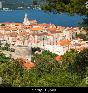 Vecchia città di Korcula, Isola di Korcula, costa adriatica croata, Dalmazia, Croazia Foto Stock
