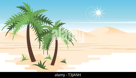 Il paesaggio del deserto con le palme Illustrazione Vettoriale