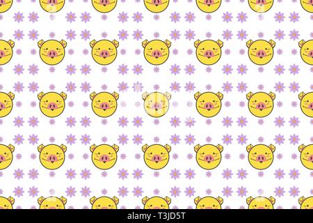 Il modello di cute di salvadanaio giallo e viola lotus è su sfondo bianco. Design piatto per imballaggio e gli sfondi. Illustrazione Vettoriale