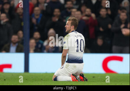 Londra, Regno Unito. 09Apr, 2019. Harry Kane di speroni durante la UEFA Champions League prima gamba match tra Tottenham Hotspur e il Manchester City a Tottenham Hotspur Stadium, Londra, Inghilterra il 9 aprile 2019. Foto di Andy Rowland. Credito: prime immagini multimediali/Alamy Live News Foto Stock