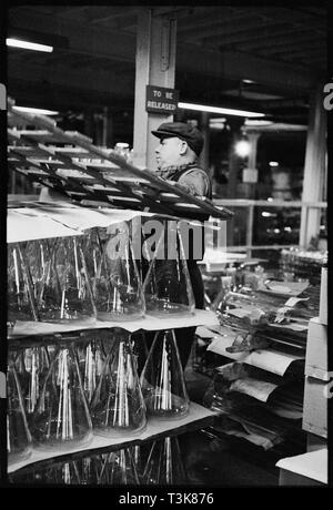 Lavoratore presso l'usura in vetro flint Opere, Alfred Street, Millfield, Sunderland, 1961. Creatore: Eileen Deste. Foto Stock