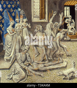 Bal des Ardents (miniatura di Grandes Chroniques de France di Jean Froissart), xv secolo. Creatore: anonimo. Foto Stock