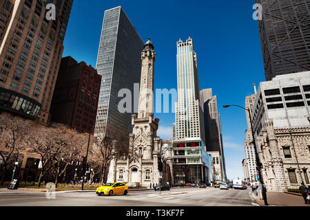 Città di Chicago Water Tower intersezione, Illinois, Stati Uniti d'America Foto Stock