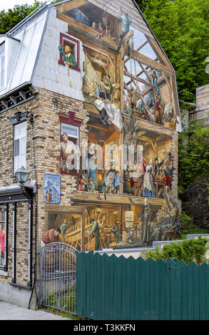 Il Neptune Inn murale nel Quartier de Petit Champlain, si illustra la storia della Cap-Blanc, della città di Québec della classe operaia quartiere fronte mare Foto Stock