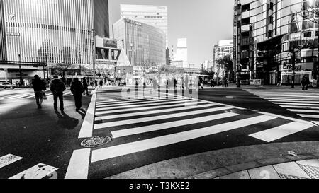 Tokyo, Giappone - 1 Gennaio 2010: pedoni che attraversano la strada nel cuore del quartiere di Ginza a Tokyo. Ginza attraversamento per giorno. Foto Stock