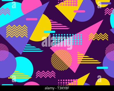 Memphis seamless pattern. Elementi geometrici memphis in stile anni ottanta. Illustrazione Vettoriale Illustrazione Vettoriale