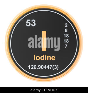 Lo iodio mi stibium elemento chimico. 3D rendering isolati su sfondo bianco Foto Stock