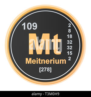 Meitnerio Mt elemento chimico. 3D rendering isolati su sfondo bianco Foto Stock