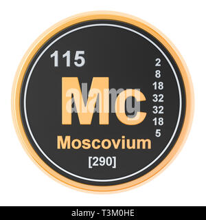 Mc Moscovium elemento chimico. 3D rendering isolati su sfondo bianco Foto Stock