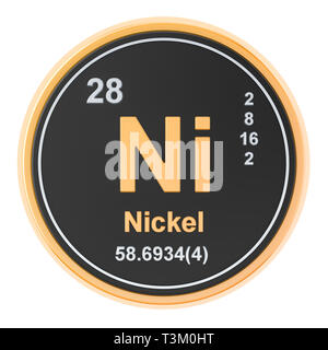 Nickel Ni elemento chimico. 3D rendering isolati su sfondo bianco Foto Stock