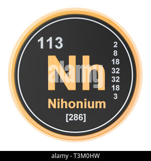Nihonium Nh elemento chimico. 3D rendering isolati su sfondo bianco Foto Stock
