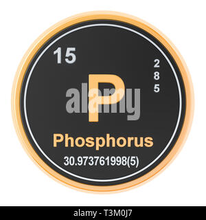 Fosforo P elemento chimico. 3D rendering isolati su sfondo bianco Foto Stock