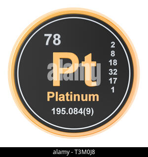Il platino Pt elemento chimico. 3D rendering isolati su sfondo bianco Foto Stock
