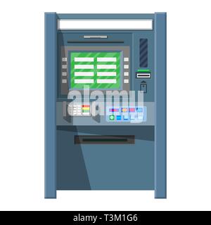 Banca BANCOMAT. Automatic Teller Machine. Programma di dispositivo elettronico per i pagamenti e per prelevare contanti da scheda di plastica. Economico, banca e finanza. V Illustrazione Vettoriale