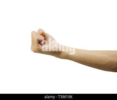 Chiuso di man mano o il pugno e punzone isolati su sfondo bianco. Tagliare con cautela la da strumento penna e inserire il percorso di clipping. Foto Stock