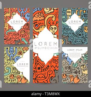 Doodle colorato disegnate a mano per i bambini e per giocare. Cartoon artistico di design dei modelli di stampa. Set di vettore Illustrazione Vettoriale