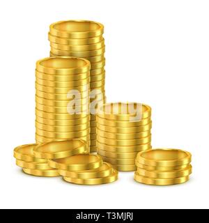 Stack realistica del golden denaro o pila di monete Illustrazione Vettoriale