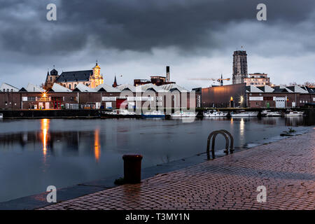 Mechelen, Belgio - 2 Aprile 2019: l'Towesr di Saint-Rombuld la cattedrale e il Beguinage Chiesa al blue ora Foto Stock