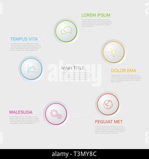 Cinque cerchi schema modello con cerchio colore pulsanti - infografico multiuso Illustrazione Vettoriale