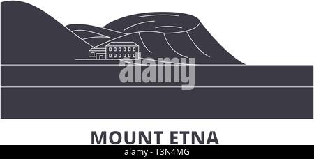 L'Italia, l'Etna piatta sullo skyline di viaggio set. L'Italia, l'Etna città nero illustrazione vettoriale, simbolo, siti di viaggi, punti di riferimento. Illustrazione Vettoriale