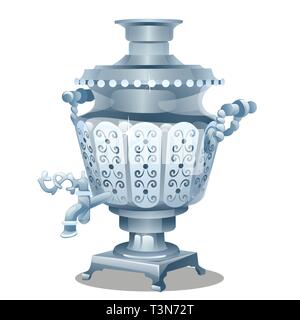 Samovar con ornamento isolati su sfondo bianco. Vector cartoon close-up illustrazione. Illustrazione Vettoriale