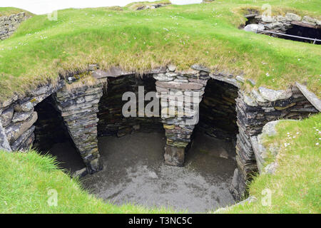 Jarlshof preistorici sito archeologico, Dunrossness parrocchia, Shetland, isole del Nord, Scozia, Regno Unito Foto Stock