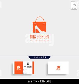 Borsa di moda shoping con tacco alto lo spazio negativo semplice logo template vettoriale icona illustrazione elemento - vettore Illustrazione Vettoriale