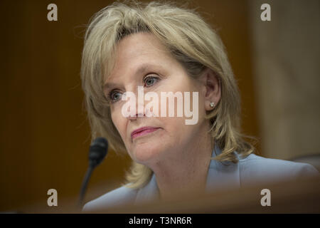 Washington, Distretto di Columbia, Stati Uniti d'America. Decimo Apr, 2019. Stati Uniti il senatore Cindy Hyde-Smith (Repubblicano del Mississippi) domande Comptroller General degli Stati Uniti Government Accountability Office Gene Dodaro e direttore del Congressional Budget Office Keith Hall sulla Capitol Hill a Washington DC il 10 aprile 2019 Credit: Stefani Reynolds/CNP/ZUMA filo/Alamy Live News Foto Stock