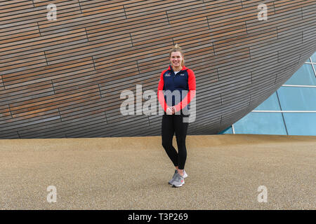 Londra, Regno Unito. Xi Apr, 2019. Grazia Reid del Gran Bretagna pone per ritratto durante la Gran Bretagna Diving Team Evento di lancio a London Aquatics Centre di giovedì, 11 aprile 2019. Londra Inghilterra. Credito: Taka G Wu/Alamy Live News Foto Stock