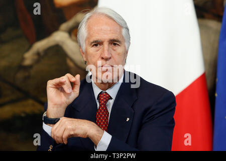 Roma, Italia. Xi Apr, 2019. Il presidente del CONI Giovanni Malago' Roma 11 Aprile 2019. Palazzo Chigi. Presentazione della 76° edizione della International BNL d'Italia Tennis Tournament. foto di Samantha Zucchi Insidefoto/credito: insidefoto srl/Alamy Live News Foto Stock