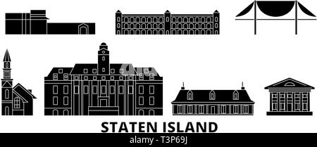 Stati Uniti, New York Staten Island piana skyline di viaggio set. Stati Uniti, New York Staten Island città nero illustrazione vettoriale, simbolo, viaggi Illustrazione Vettoriale