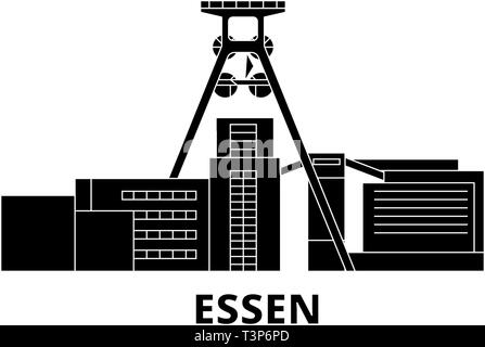 Germania, Essen, Complesso industriale delle Miniere di carbone dello Zollverein piatta sullo skyline di viaggio set. Germania, Essen, Complesso industriale delle Miniere di carbone dello Zollverein città nero Illustrazione Vettoriale