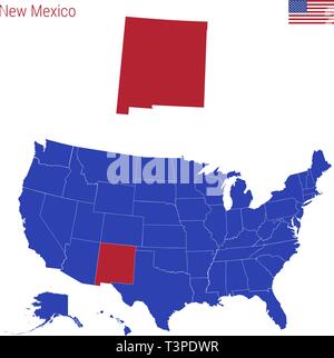 Lo stato del New Mexico è evidenziata in rosso. Mappa vettoriale degli Stati Uniti diviso in diversi Stati. Illustrazione Vettoriale