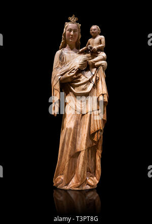 Gotiche in legno statua della Vergine e il bambino da tan anontmous artista catalano. Alabastro scolpita con resti di policromo e foglia oro. Data seconda metà del Foto Stock