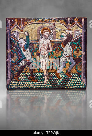 Targa smaltata raffigurante Cristo la Flagellazione di Cristo fatta a Limoges alla fine del XV secolo, attribuito al Maestro Pseudo-Monvaerni. inv 6309, il Foto Stock