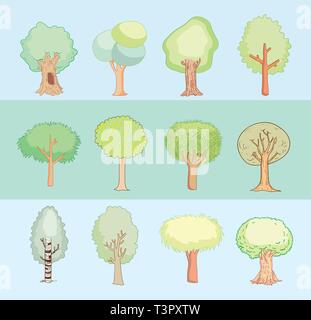 Set di alberi, illustrazione vettoriale. Illustrazione Vettoriale