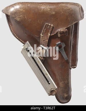 Piccole armi, pistole, custodia per una Luger pistola 08 Parabellum, con la rivista, Additional-Rights-Clearance-Info-Not-Available Foto Stock