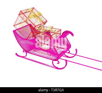 Concetto di Christmas Santa la slitta con doni. 3d illustrazione Foto Stock