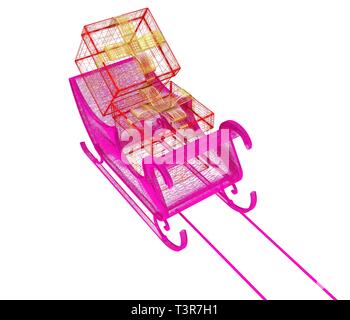 Concetto di Christmas Santa la slitta con doni. 3d illustrazione Foto Stock