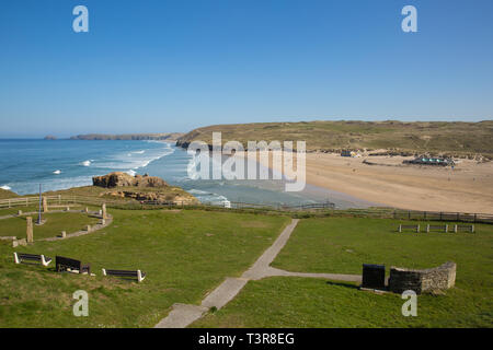 Perranporth beach Cornwall Inghilterra una delle tante belle Cornish spiagge sabbiose Foto Stock