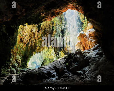 Penablanca, Cagayan Provincia, Filippine - 19 Maggio 2008: vista in una camera del calcare Callao grotta con la luce del sole di entrare dal tetto Foto Stock