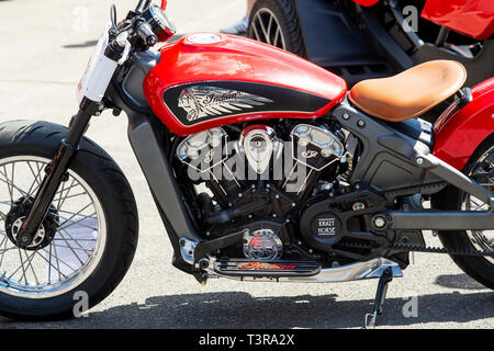 Indian Scout motociclo costruito per il muro della morte la velocità Guinness World Records titolo a Brooklands, Weybridge, Surrey, Inghilterra Foto Stock