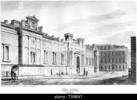Una incisione della banca, Nord fronte da Lothbury, Londra UK scansionati ad alta risoluzione da un libro pubblicato nel 1814. Ritiene copyright free. Foto Stock