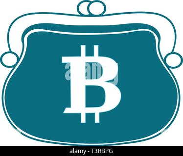 Silhouette blu di un portafoglio. Il simbolo, l'icona di bitcoin. Isolato, bianco. Vettore Illustrazione Vettoriale