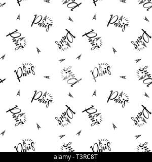 Modello senza soluzione di continuità con il nome della città di Parigi. Illustrazione di inchiostro. Spazzola moderna calligrafia. Disegnata a mano ornamento per la carta di avvolgimento Illustrazione Vettoriale