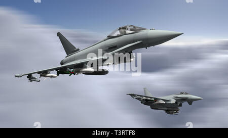 Militari di jet fighter - moderno armate jet fighter vola in formazione nel cielo Foto Stock